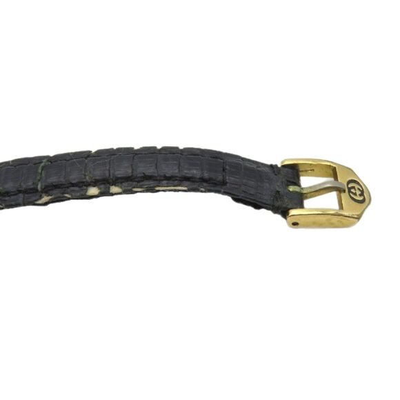 Gucci Vintage Y2K 18k Gold Plated GG Black Face Leather Band Dainty Stack Watch - Picture 7 of 9